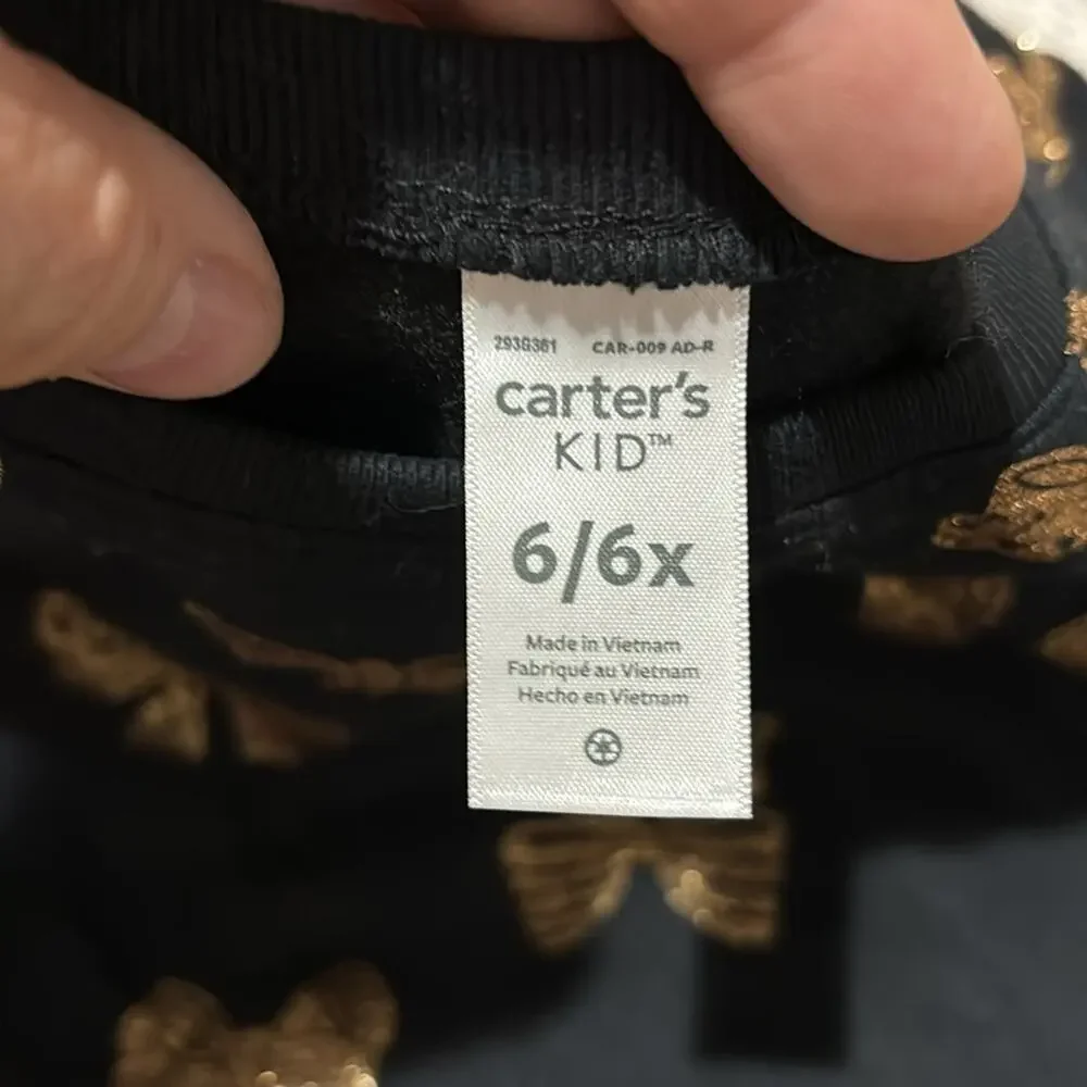 Carter’s 6 black grey gold bow sweatshirt hi low hemline nwt fleece line perfect